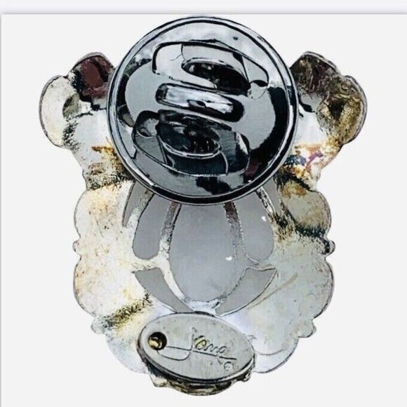 Vintage Jane Blue Red Icy Rhinestone Angel Brooch Pin 1" Silver Tone Filagree - Picture 3 of 12